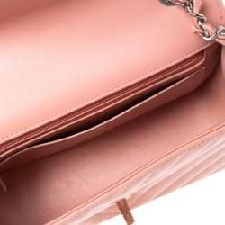 Pre Owned Chanel Pink Chevron Patent Leather New Mini Classic Flap Bag