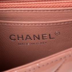 Pre Owned Chanel Pink Chevron Patent Leather New Mini Classic Flap Bag
