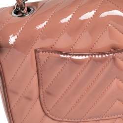 Pre Owned Chanel Pink Chevron Patent Leather New Mini Classic Flap Bag