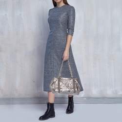 Pre Owned Chanel Metallic Grey Leather Modern Chain East/West Tote Bag