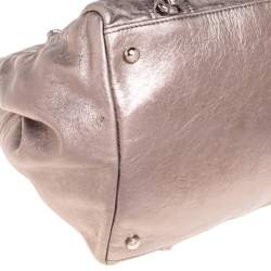 Pre Owned Chanel Metallic Grey Leather Modern Chain East/West Tote Bag