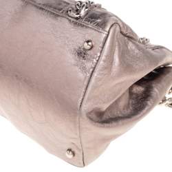 Pre Owned Chanel Metallic Grey Leather Modern Chain East/West Tote Bag