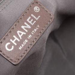 Pre Owned Chanel Metallic Grey Leather Modern Chain East/West Tote Bag