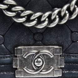 مملوكة مسبقًا Chanel Black Quilted Suede Small Boy Flap Bag