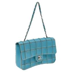 Chanel Light Blue Leather Vintage Square Wild Stitch Bag