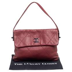 Pre Owned حقيبة كتف شانيل جلد مبطن عنابي بقلاب