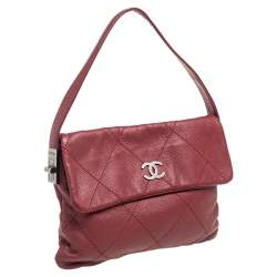 Pre Owned حقيبة كتف شانيل جلد مبطن عنابي بقلاب