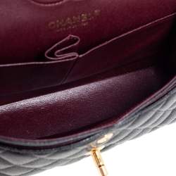 Pre Owned حقيبة شانيل قلاب مزدوج كلاسيك صغيرة جلد مبطنة سوداء