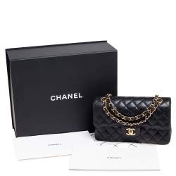 Pre Owned حقيبة شانيل قلاب مزدوج كلاسيك صغيرة جلد مبطنة سوداء