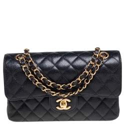 Pre Owned حقيبة شانيل قلاب مزدوج كلاسيك صغيرة جلد مبطنة سوداء