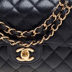 Pre Owned حقيبة شانيل قلاب مزدوج كلاسيك صغيرة جلد مبطنة سوداء