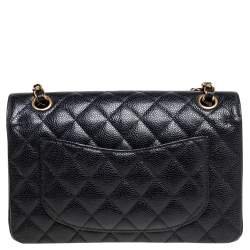 Pre Owned حقيبة شانيل قلاب مزدوج كلاسيك صغيرة جلد مبطنة سوداء