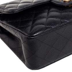 Pre Owned حقيبة شانيل قلاب مزدوج كلاسيك صغيرة جلد مبطنة سوداء