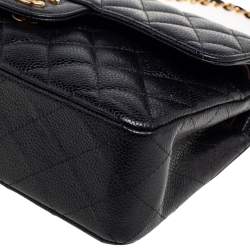 Pre Owned حقيبة شانيل قلاب مزدوج كلاسيك صغيرة جلد مبطنة سوداء