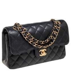 Pre Owned حقيبة شانيل قلاب مزدوج كلاسيك صغيرة جلد مبطنة سوداء