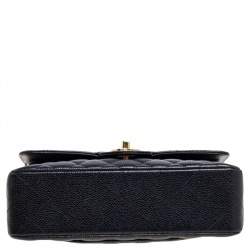 Pre Owned حقيبة شانيل قلاب مزدوج كلاسيك صغيرة جلد مبطنة سوداء