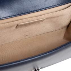 Pre Owned Chanel Midnight Blue Quilted Chevron Leather Medium Boy Flap Bag