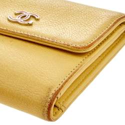 Chanel Yellow Leather Trifold Wallet