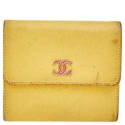 Chanel Yellow Leather Trifold Wallet