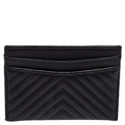 Pre Owned Chanel Black Chevron Leather CC Card Holder