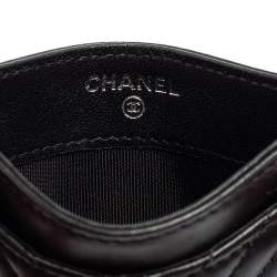 Pre Owned Chanel Black Chevron Leather CC Card Holder