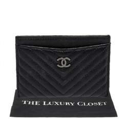 Pre Owned Chanel Black Chevron Leather CC Card Holder