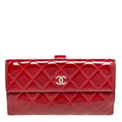 Chanel CC Brilliant Zip-Around Red Quilted Patent Leather Wallet