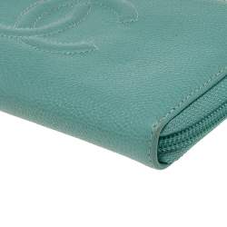 Pre Owned Chanel Aqua Green Caviar Leather CC Zip Around Wallet