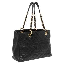 Pre Owned حقيبة يد توتس شانيل غراند شوبر جلد كافيار مبطن أسود