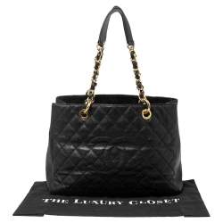 Pre Owned حقيبة يد توتس شانيل غراند شوبر جلد كافيار مبطن أسود