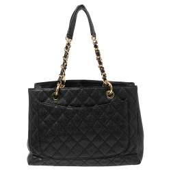 Pre Owned حقيبة يد توتس شانيل غراند شوبر جلد كافيار مبطن أسود