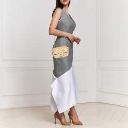 Pre Owned Chanel Beige Quilted Patent Leather Mini Square Classic Flap Bag