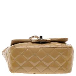 Pre Owned Chanel Beige Quilted Patent Leather Mini Square Classic Flap Bag
