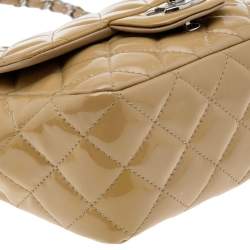 Pre Owned Chanel Beige Quilted Patent Leather Mini Square Classic Flap Bag