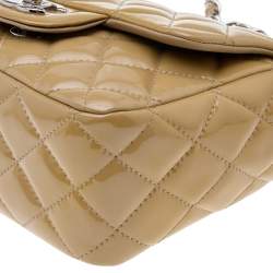Pre Owned Chanel Beige Quilted Patent Leather Mini Square Classic Flap Bag