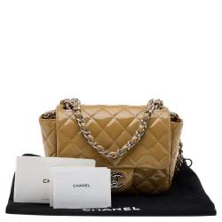 Pre Owned Chanel Beige Quilted Patent Leather Mini Square Classic Flap Bag