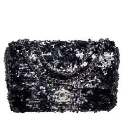 Chanel Black/Silver Sequins Small Classic Single Flap Bag Chanel