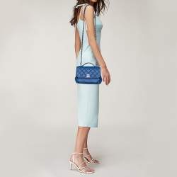 Pre Owned Chanel Blue Quilted Caviar Leather CC Top Handle Bag