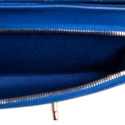 Pre Owned Chanel Blue Quilted Caviar Leather CC Top Handle Bag