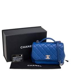 Pre Owned Chanel Blue Quilted Caviar Leather CC Top Handle Bag