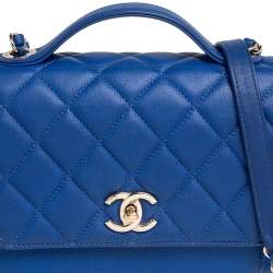 Pre Owned Chanel Blue Quilted Caviar Leather CC Top Handle Bag