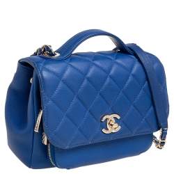 Pre Owned Chanel Blue Quilted Caviar Leather CC Top Handle Bag