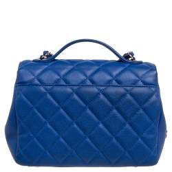 Pre Owned Chanel Blue Quilted Caviar Leather CC Top Handle Bag