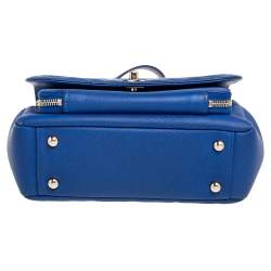 Pre Owned Chanel Blue Quilted Caviar Leather CC Top Handle Bag