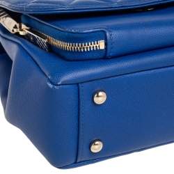Pre Owned Chanel Blue Quilted Caviar Leather CC Top Handle Bag