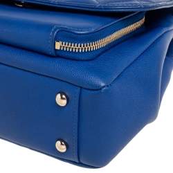 Pre Owned Chanel Blue Quilted Caviar Leather CC Top Handle Bag