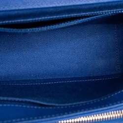 Pre Owned Chanel Blue Quilted Caviar Leather CC Top Handle Bag