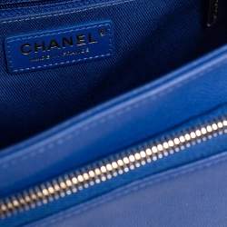 Pre Owned Chanel Blue Quilted Caviar Leather CC Top Handle Bag