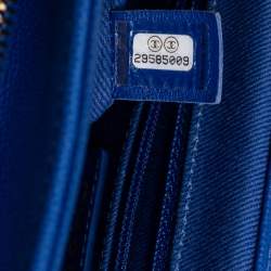 Pre Owned Chanel Blue Quilted Caviar Leather CC Top Handle Bag