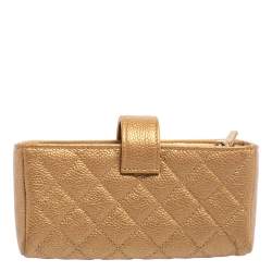 مملوكة مسبقًا حقيبة كلتش شانيل حافظة جوال ميني أو سي سي جلد مبطن ذهبي